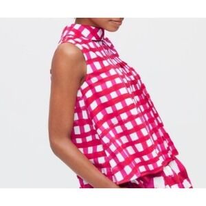 Uniqlo x Marni Artistic Gingham Sleeveless Blouse Size S Red Pleated Back